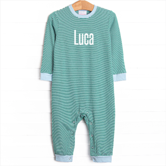 Luca Romper, Blue and Forest Green Stripe