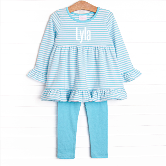 Lyla Legging Set, Aqua Stripe
