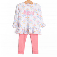 Magenta Medallions Ruffle Legging Set, Pink