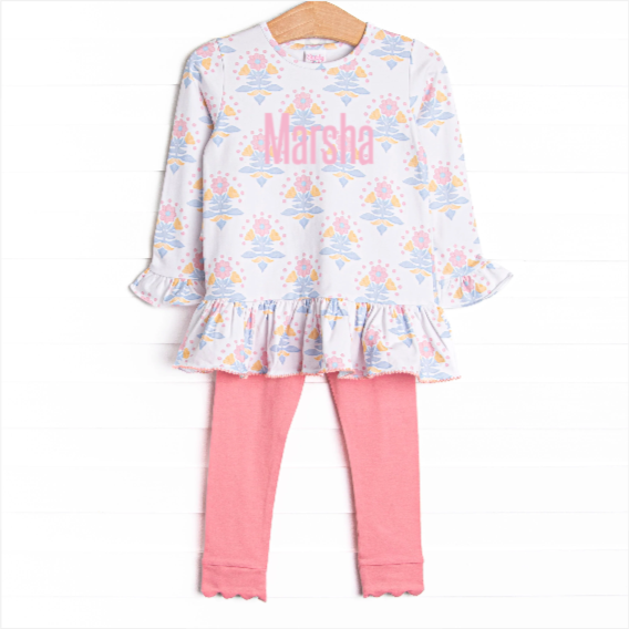 Magenta Medallions Ruffle Legging Set, Pink