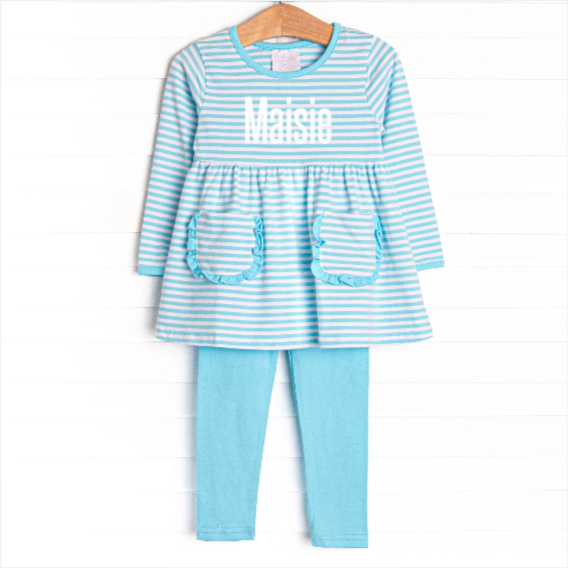Maisie Pocket Legging Set, Aqua Stripe