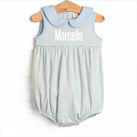 Marcella Pima Bubble, Blue and Sage Stripe