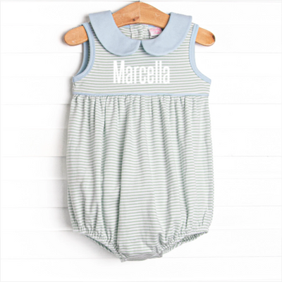 Marcella Pima Bubble, Blue and Sage Stripe