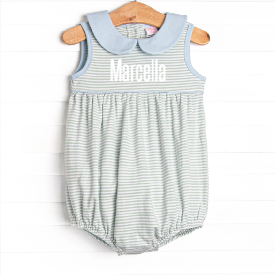 Marcella Pima Bubble, Blue and Sage Stripe