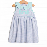 Marcella Pima Dress, Mint and Blue Stripe