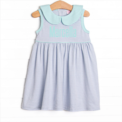 Marcella Pima Dress, Mint and Blue Stripe