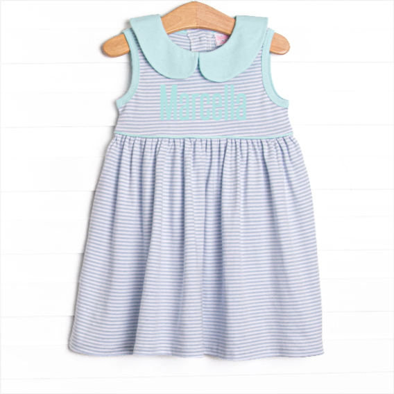 Marcella Pima Dress, Mint and Blue Stripe