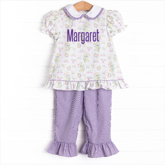 Mardi Gras Madness Ruffle Pant Set, Purple