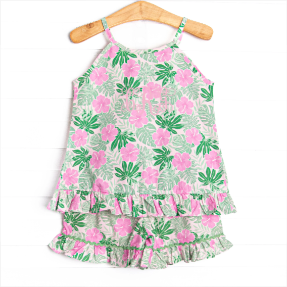 Maui Meadows Ruffle Short Set, Pink
