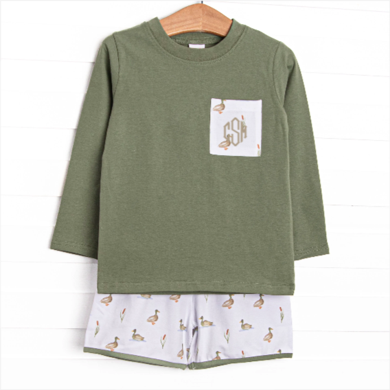 Migrating Mallard Long Sleeve Short Set, Green