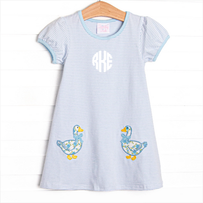 Mother Goose Garden Applique Dress, Blue