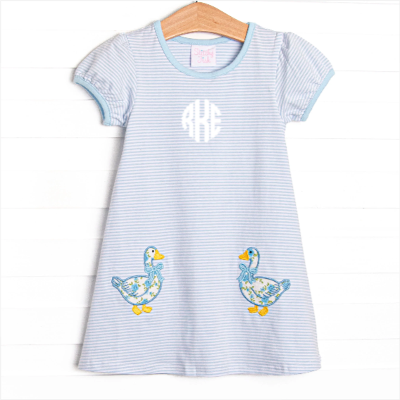 Mother Goose Garden Applique Dress, Blue