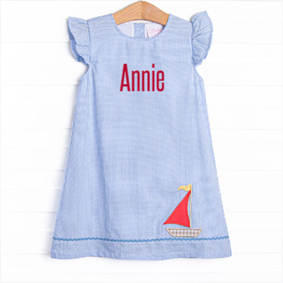 Nautical Navigator Applique Dress, Blue