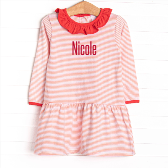 Nicole Dress, Red and Pink Stripe