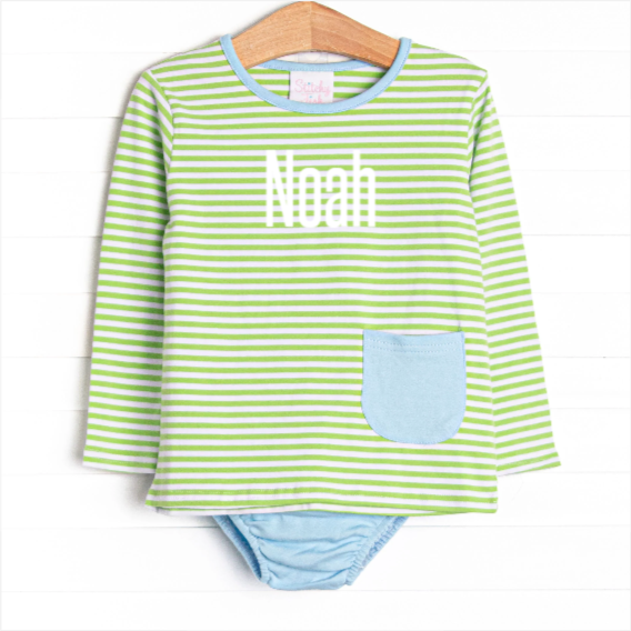 Noah Diaper Set, Blue and Light Green Stripe