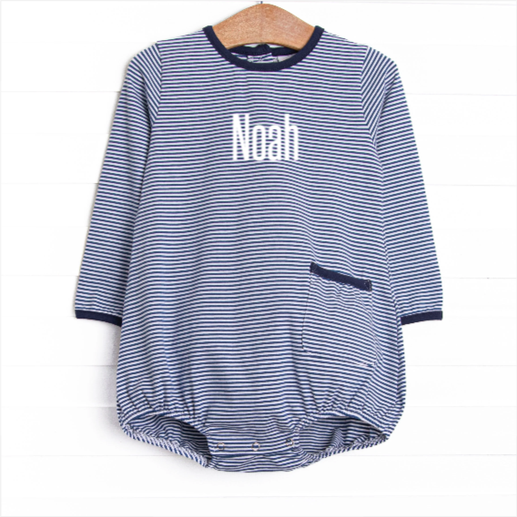 Noah Long Sleeve Pocket Bubble, Navy Stripe