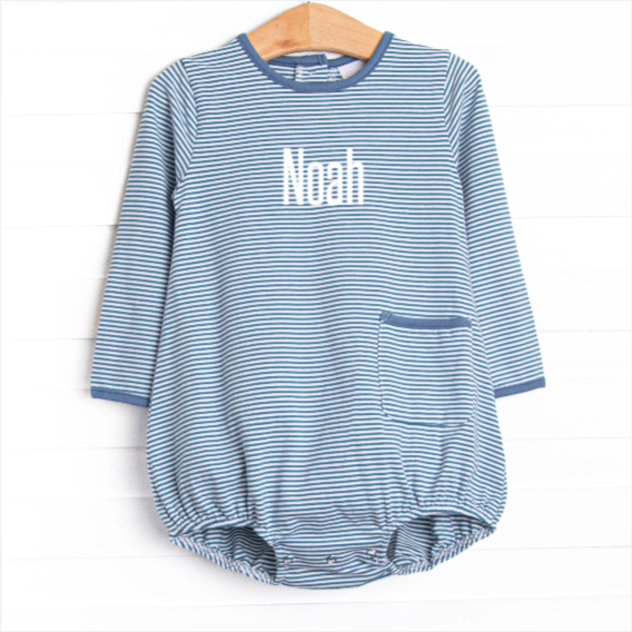 Noah Long Sleeve Pocket Bubble, Steel Blue Stripe