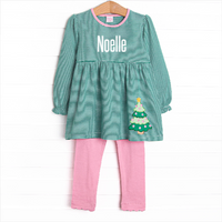 O' Christmas Tree Applique Legging Set, Green