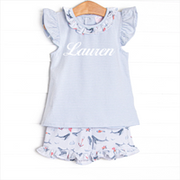 Ocean Blue Ruffle Short Set, Blue