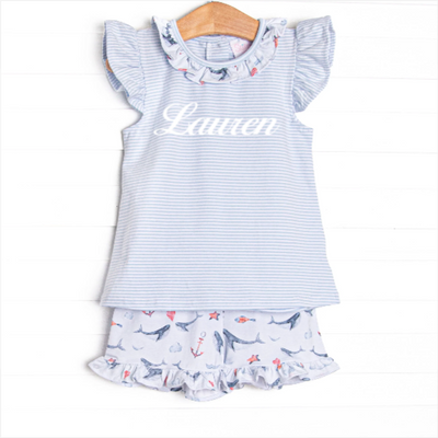 Ocean Blue Ruffle Short Set, Blue