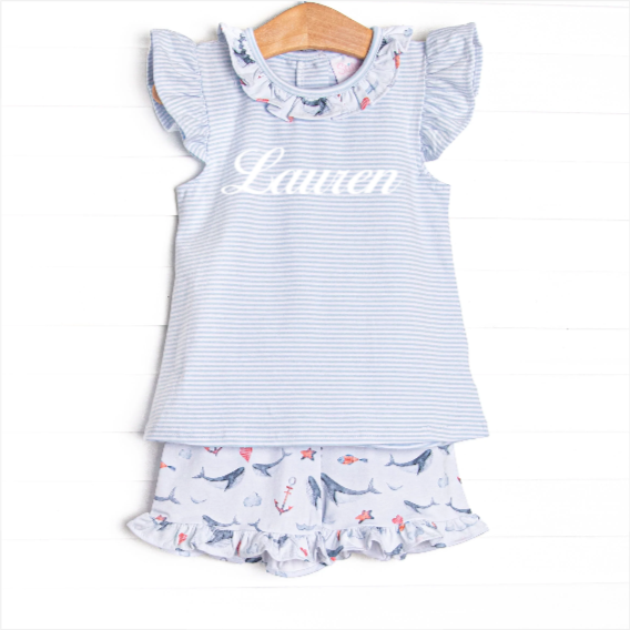Ocean Blue Ruffle Short Set, Blue
