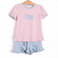 Paige Pima Ruffle Short Set, Light Blue and Pink Stripe