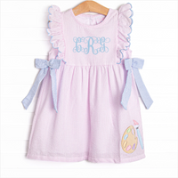 Painter's Palette Applique Side Tie Dress, Pink Seersucker