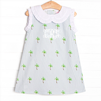 Palm Tree Paradise Dress, Blue