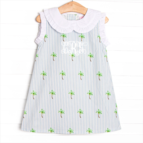 Palm Tree Paradise Dress, Blue