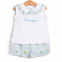 Palm Tree Paradise Short Set, Blue