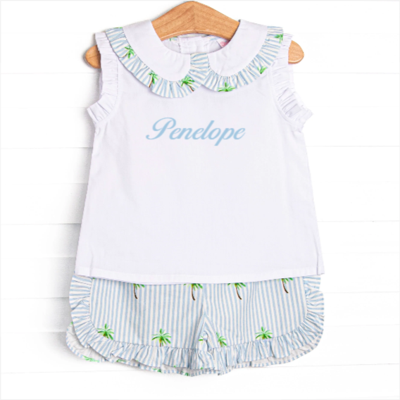 Palm Tree Paradise Short Set, Blue