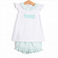 Pastel Pinstripe Ruffle Short Set, Green