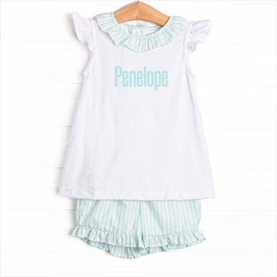 Pastel Pinstripe Ruffle Short Set, Green