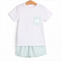 Pastel Pinstripe Short Set, Green