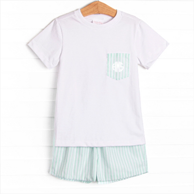 Pastel Pinstripe Short Set, Green