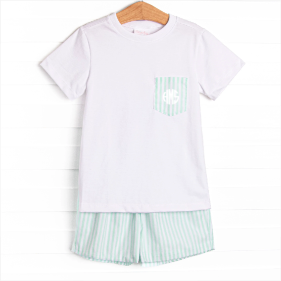 Pastel Pinstripe Short Set, Green