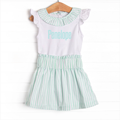 Pastel Pinstripe Skirt Set, Green