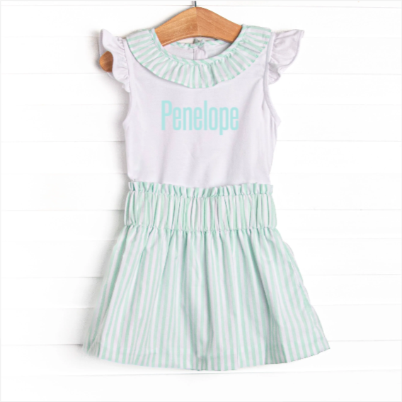Pastel Pinstripe Skirt Set, Green