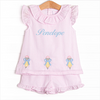 Pencil Me In Applique Ruffle Short Set, Pink Seersucker