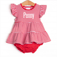 Penny Flutter Sleeve Diaper Set, Red Stripe
