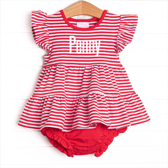 Penny Flutter Sleeve Diaper Set, Red Stripe