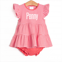 Penny Flutter Sleeve Diaper Set, Strawberry Pink Stripe