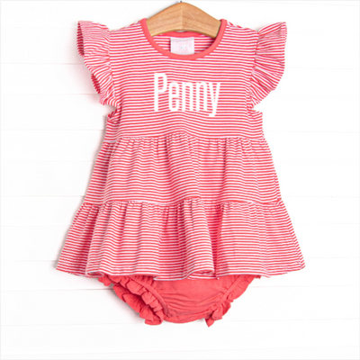 Penny Flutter Sleeve Diaper Set, Strawberry Pink Stripe