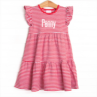 Penny Flutter Sleeve Dress, Red Stripe