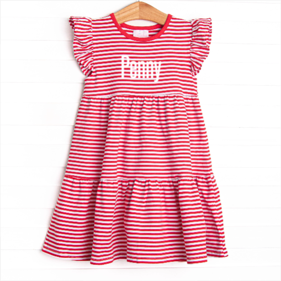 Penny Flutter Sleeve Dress, Red Stripe