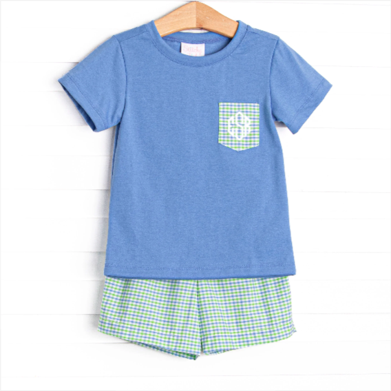 Perfectly Plaid Pocket Short Set, Green
