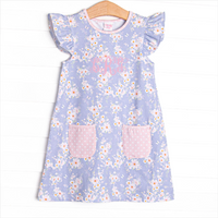 Periwinkle Petals Pocket Flutter Sleeve Dress, Purple