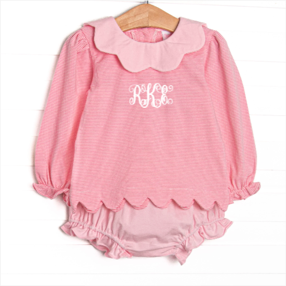 Petra Pink Scalloped Bib Diaper Set, Pink