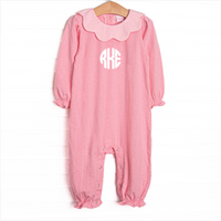 Petra Pink Scalloped Bib Romper, Pink