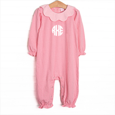 Petra Pink Scalloped Bib Romper, Pink